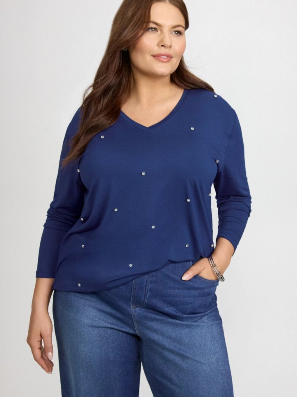 NWT LAURA Rhinestone Embellished V Neck Top | Size XL